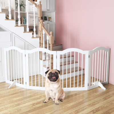 27.6 Height Tall Freestanding Pet Gate, 4 Panels Foldable Dog Gate Heavy Duty