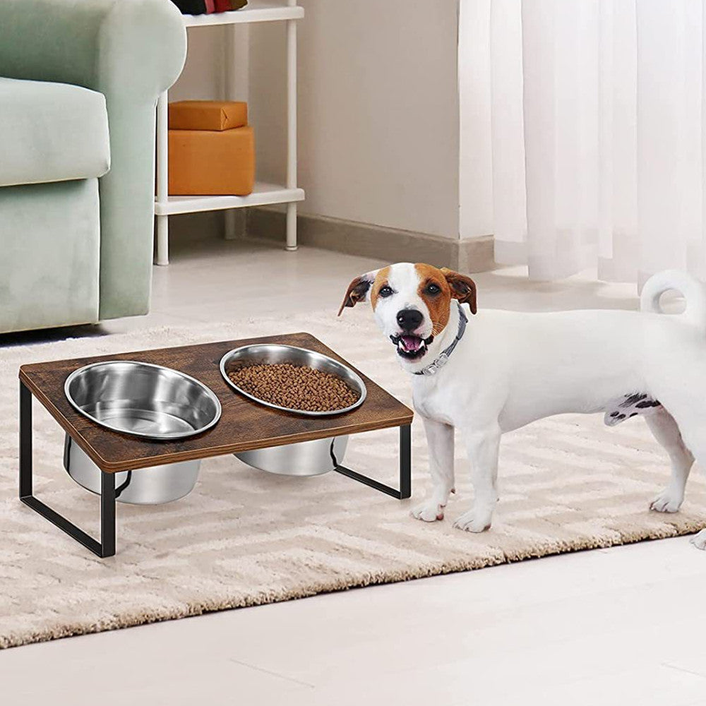 Log Pet Feeding Iron Wood Rack