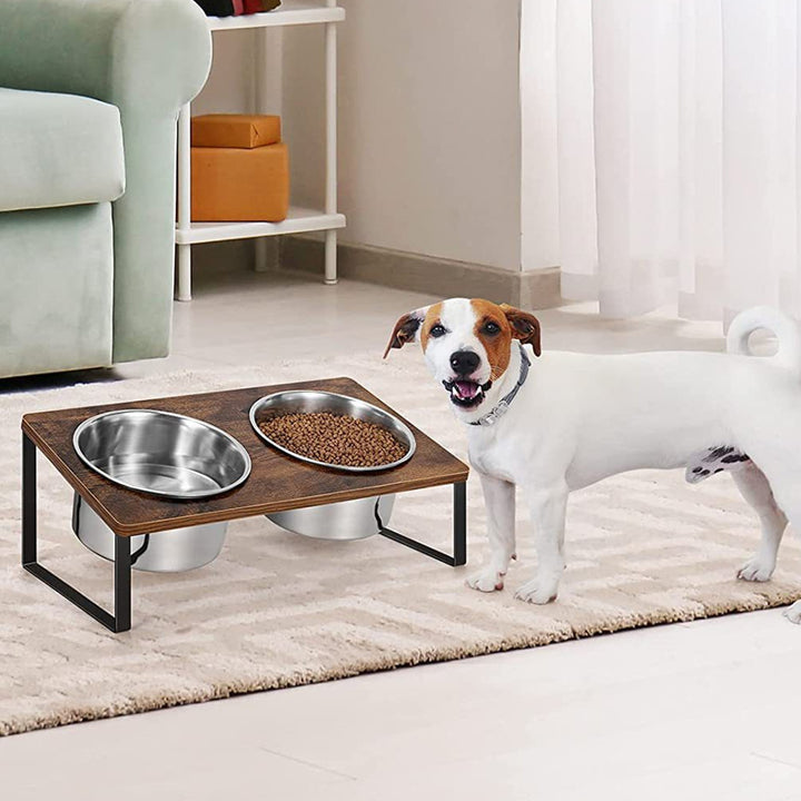 Log Pet Feeding Iron Wood Rack