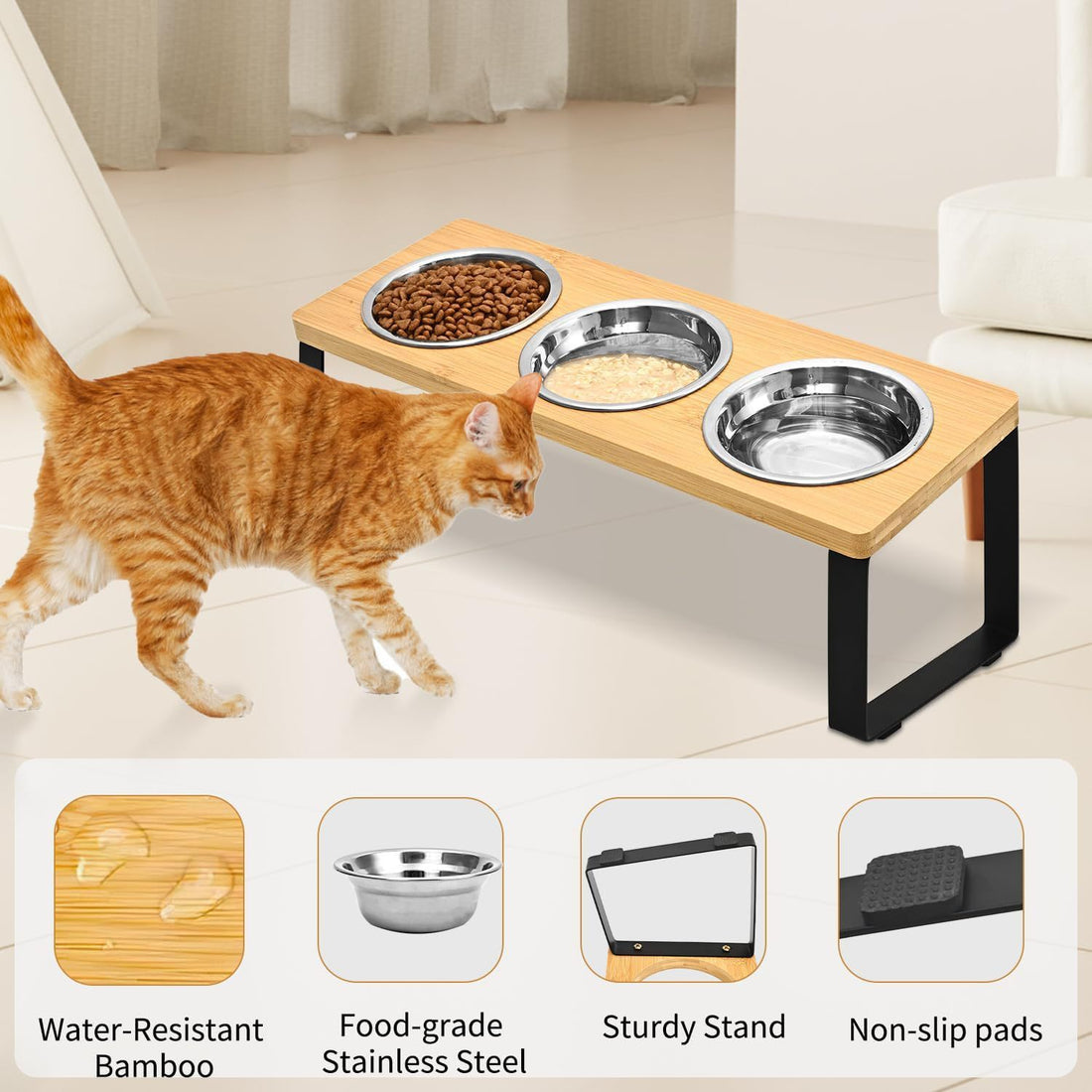 Log Pet Feeding Iron Wood Rack