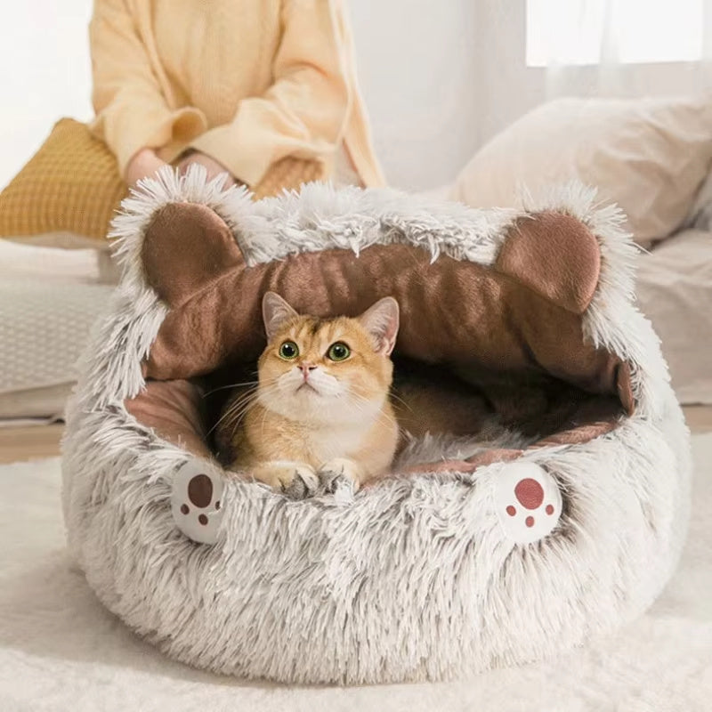 Winter New Long Plush Pet Cat Bed