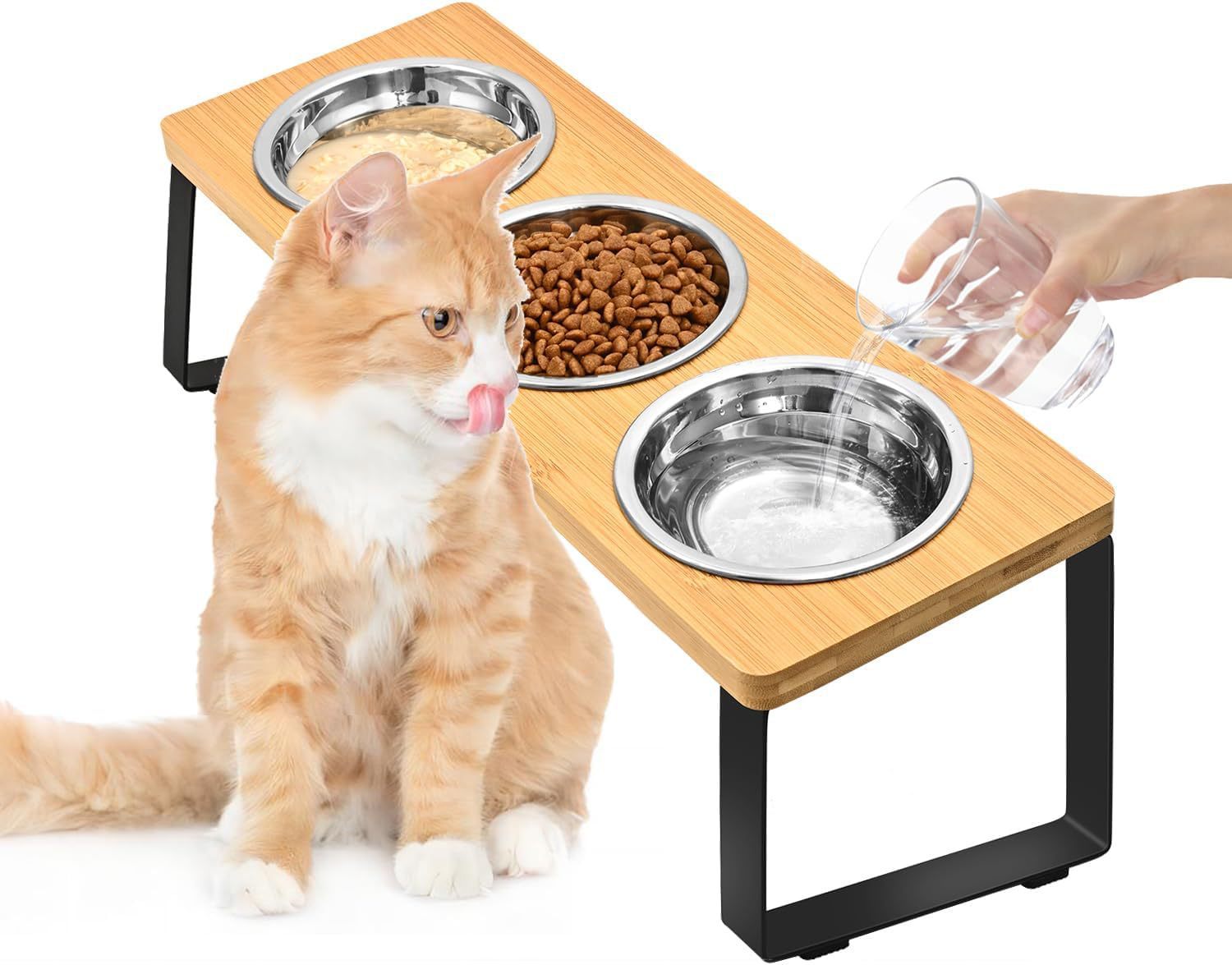 Log Pet Feeding Iron Wood Rack