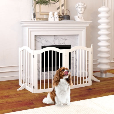 27.6 Height Tall Freestanding Pet Gate, 4 Panels Foldable Dog Gate Heavy Duty
