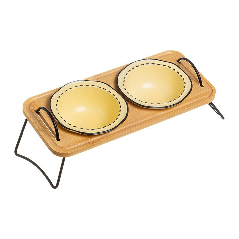 Wooden Rack Multi-functional Ceramic Bowl