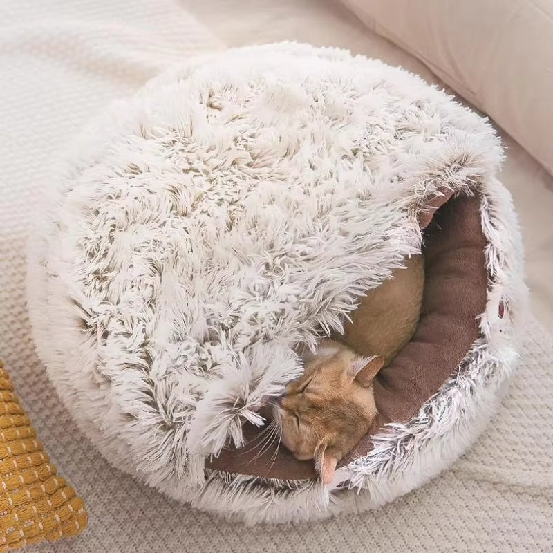 Winter New Long Plush Pet Cat Bed