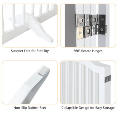 27.6 Height Tall Freestanding Pet Gate, 4 Panels Foldable Dog Gate Heavy Duty