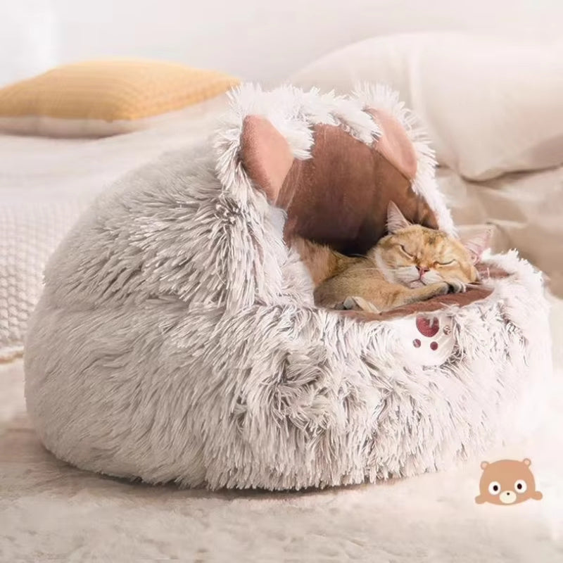 Winter New Long Plush Pet Cat Bed